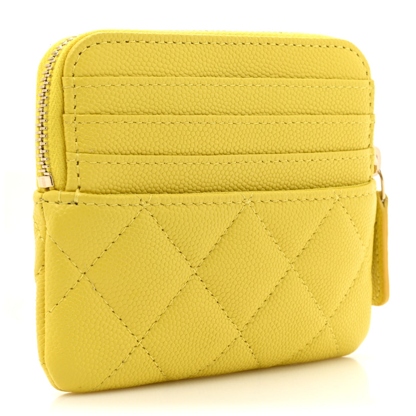 Caviar Quilted Zip Card Holder Wallet Yellow