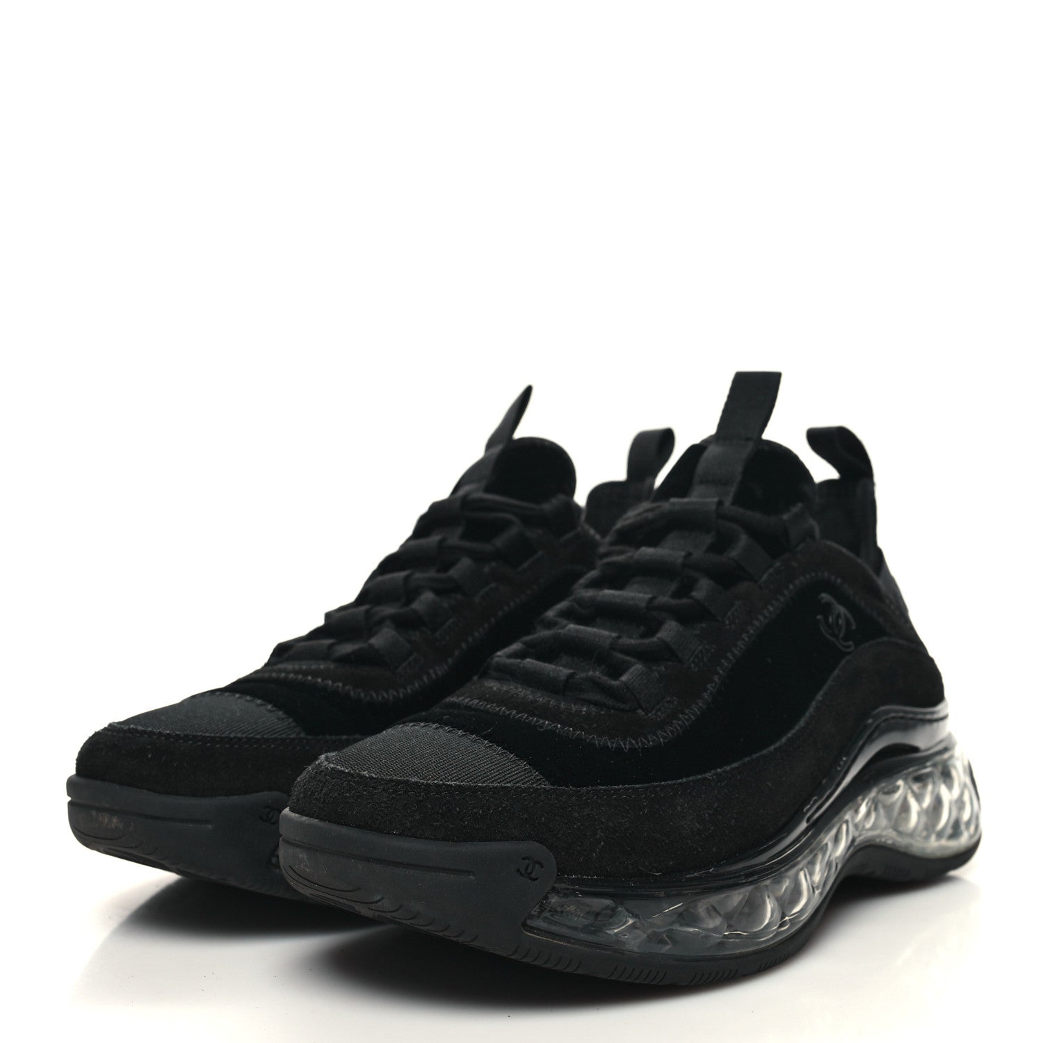 Chanel Suede Calfskin Velvet Grosgrain CC Sneakers 36.5 Black 3 of 8
