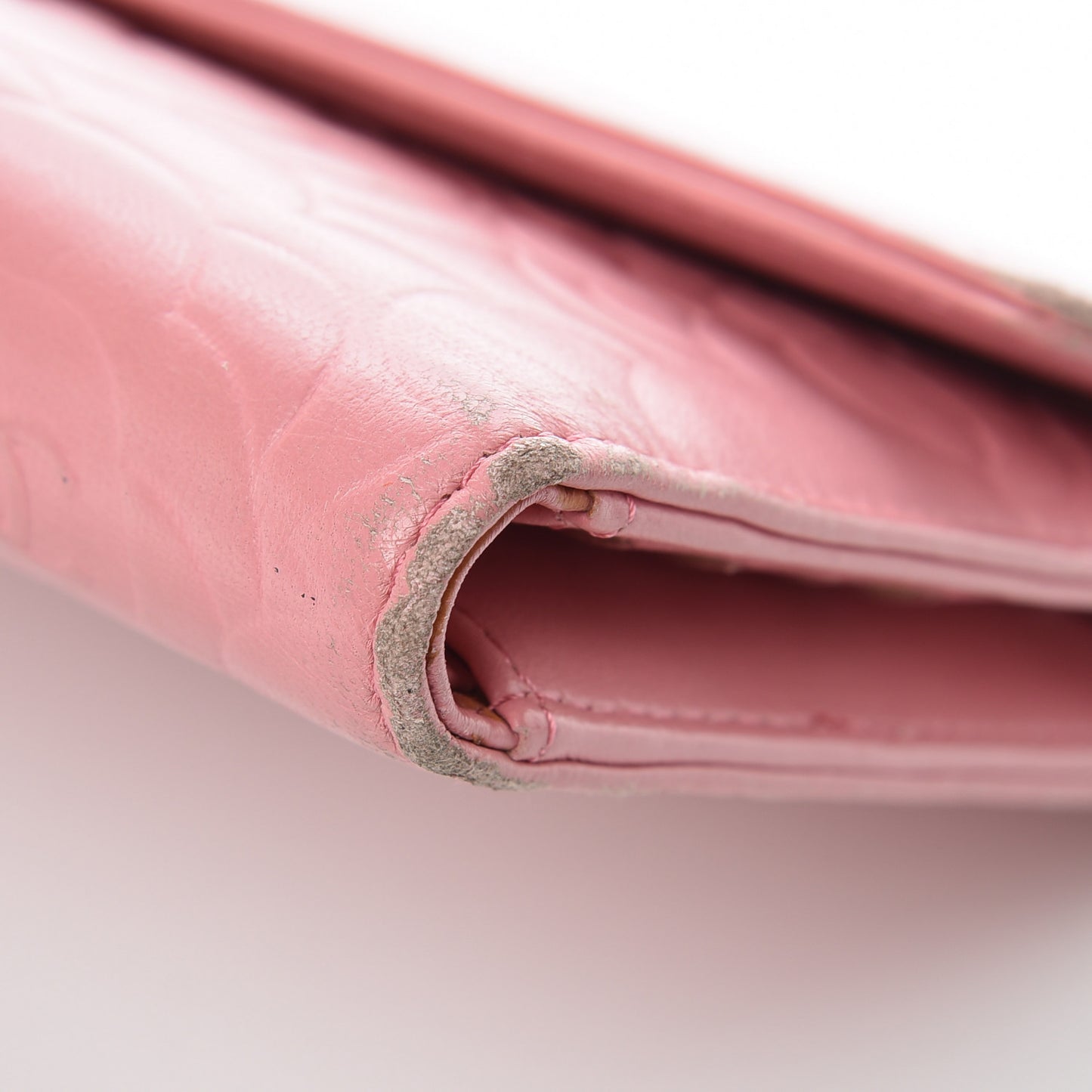Lambskin Embossed Camellia Large Gusset Flap Wallet Pink
