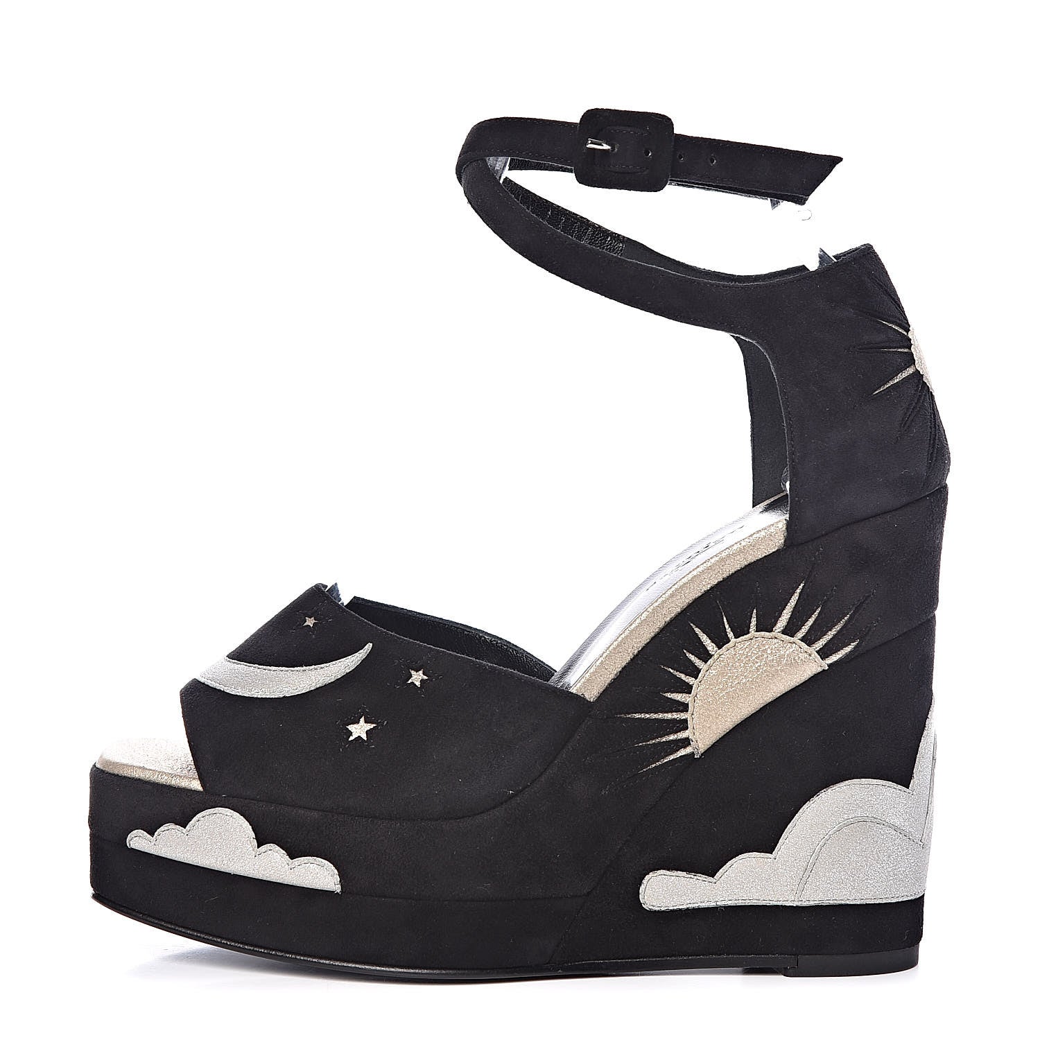 Hermes Suede Goatskin Tournis Wedge Sandals 36 Black 1 of 9