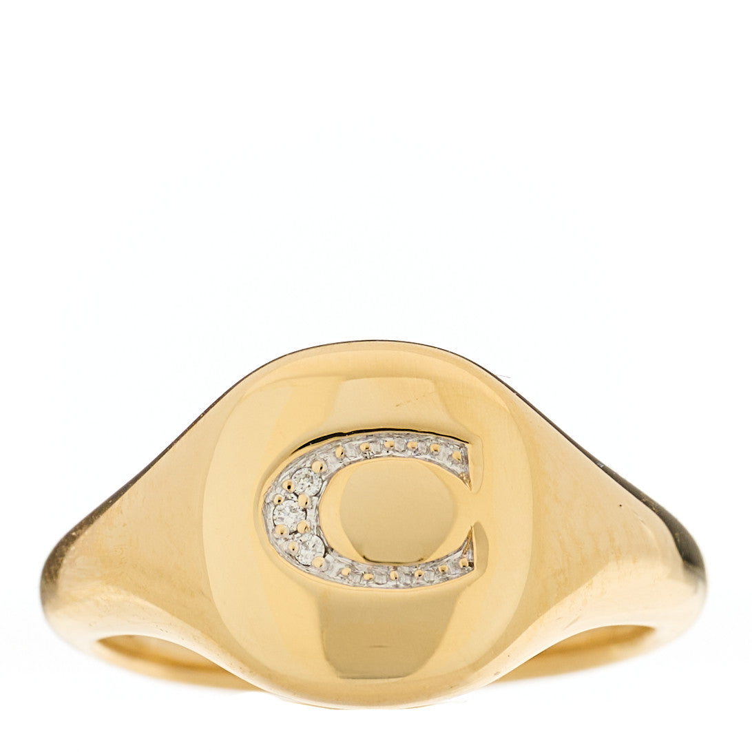 18K Yellow Gold Diamond Initial C Pinky Ring 44 3