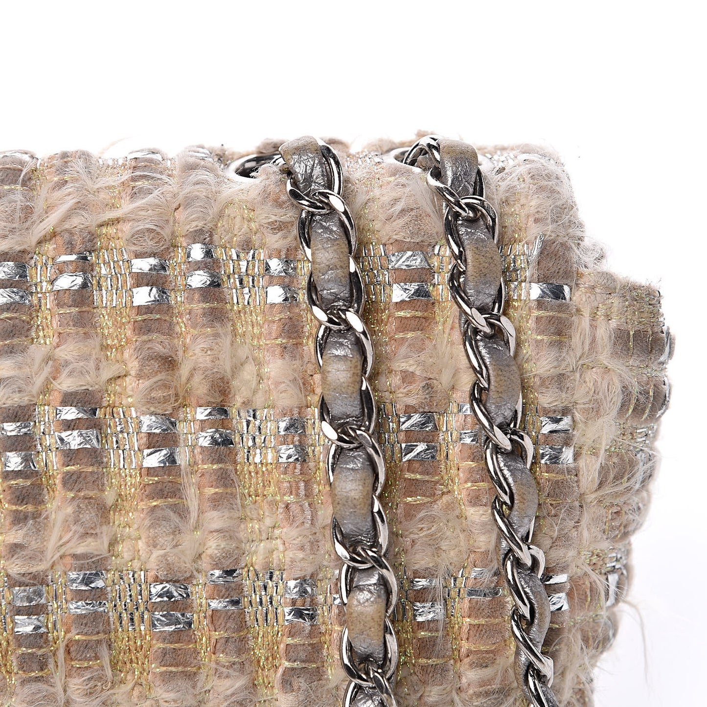 Tweed Quilted Single Flap Beige