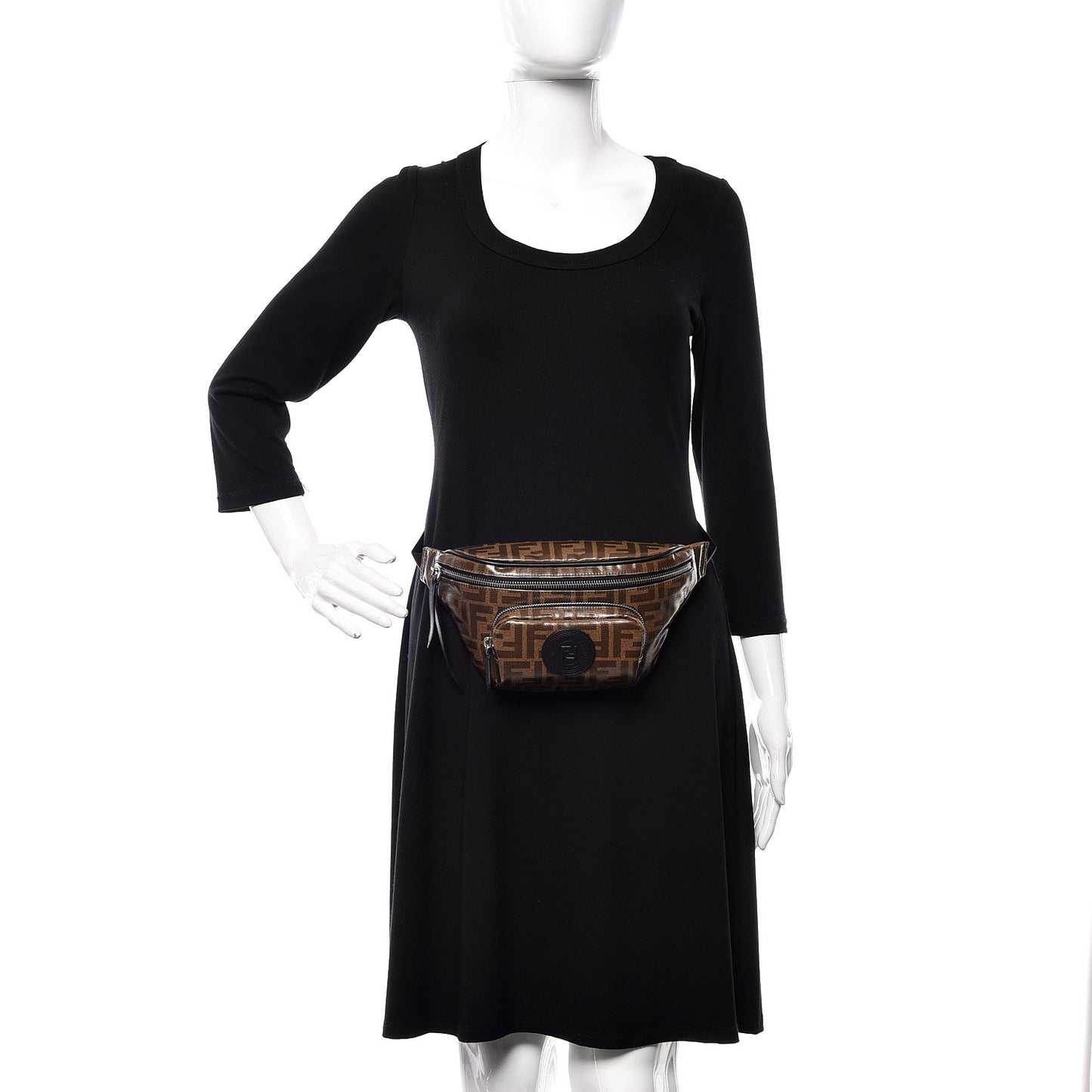 Glazed Fabric Vitello Century FF 1974 Stamp Patch Pocket Belt Bag Mogano Panna Black
