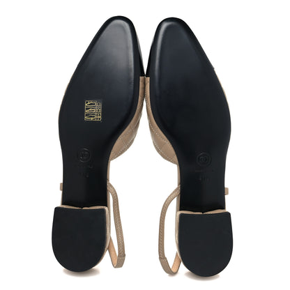 Chanel Lambskin Patent Cap Toe CC Slingback Flats Beige Black 5 of 7