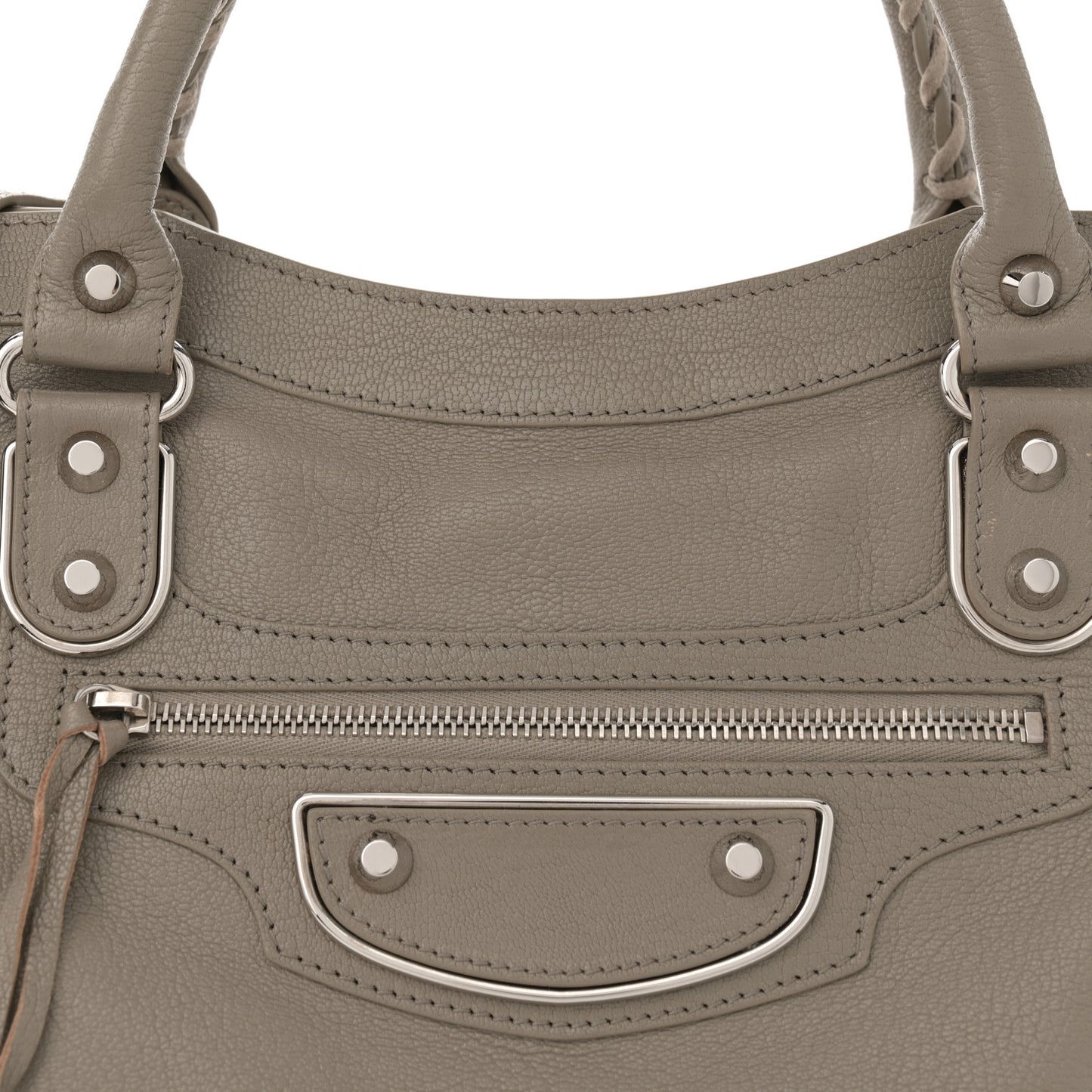 Chevre Silver Metallic Edge Hardware City Gris Taupe