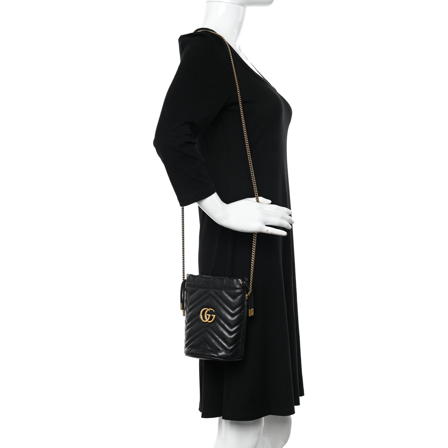 Calfskin Matelasse Mini GG Marmont 2.0 Bucket Bag Black
