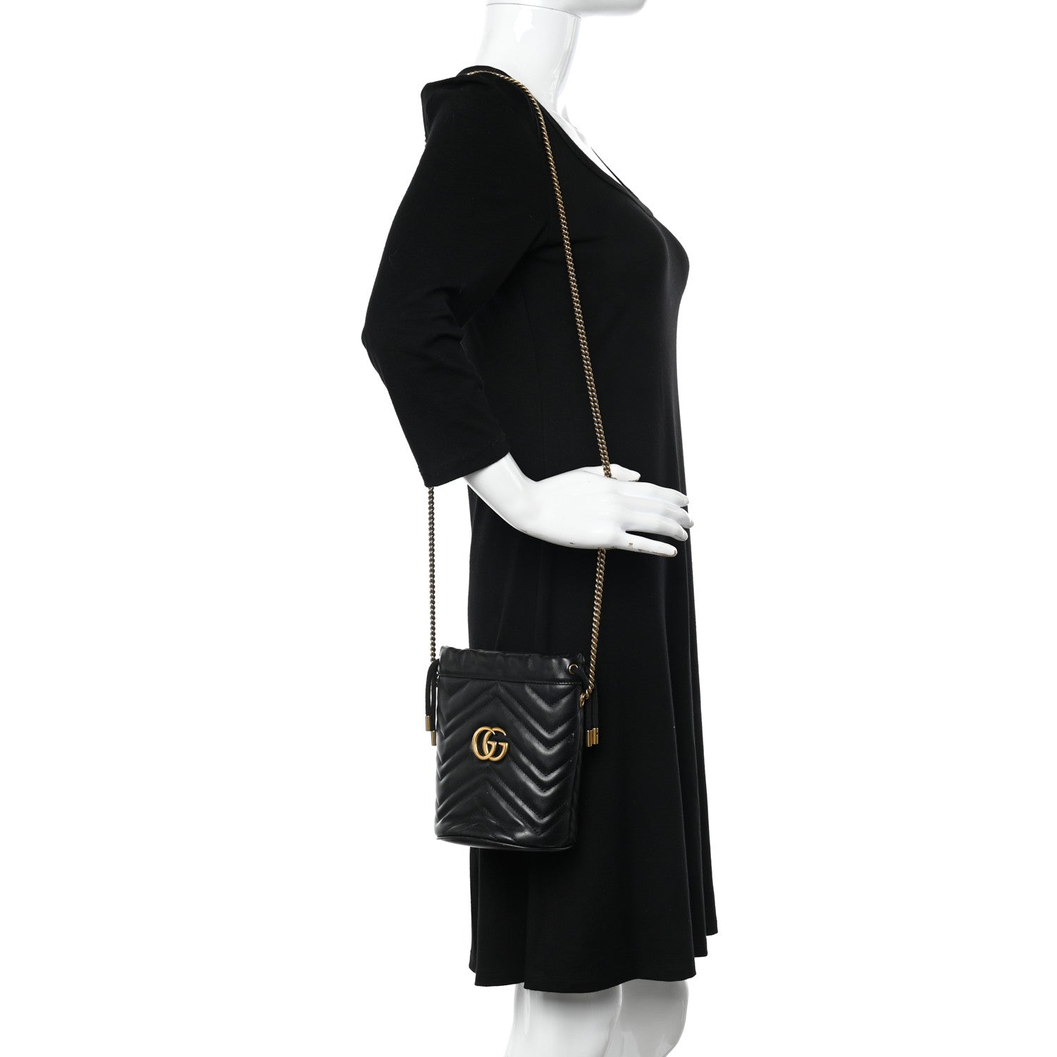 Gucci Calfskin Matelasse Mini GG Marmont 2.0 Bucket Bag Black 2 of 14