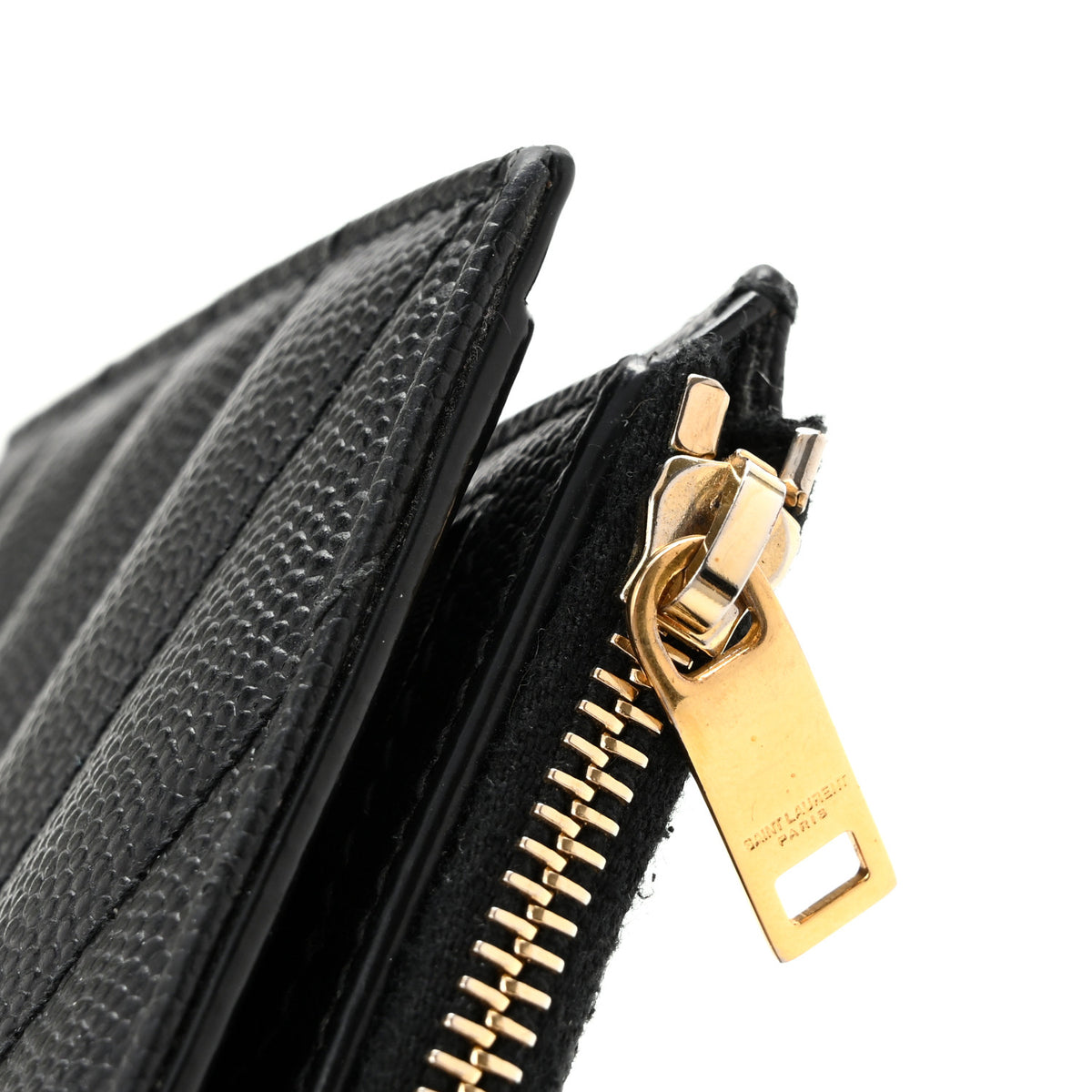 Saint Laurent Grain De Poudre Matelasse Chevron Monogram Zipped Card Case Black 8 of 10