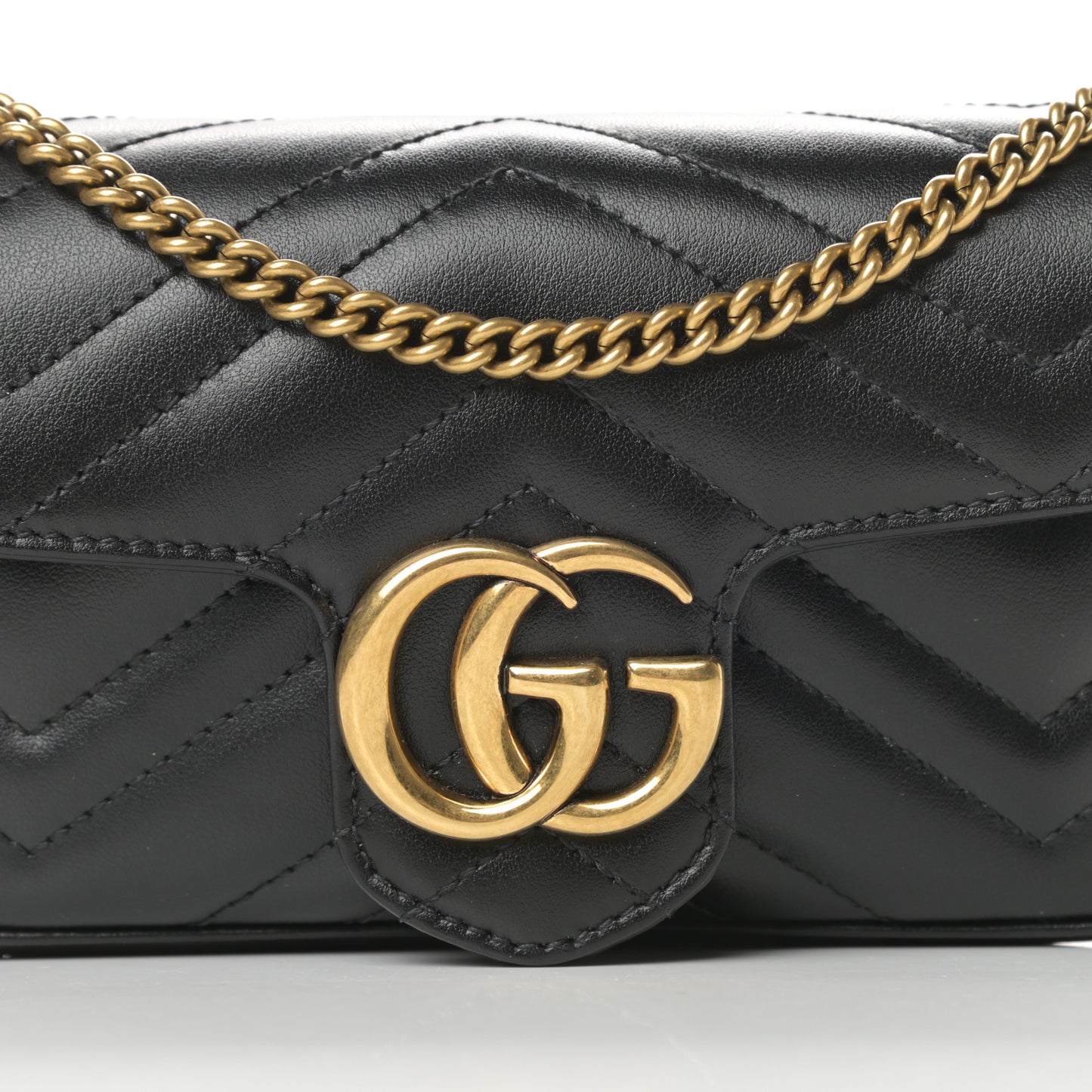 Calfskin Matelasse Super Mini GG Marmont Shoulder Bag Black