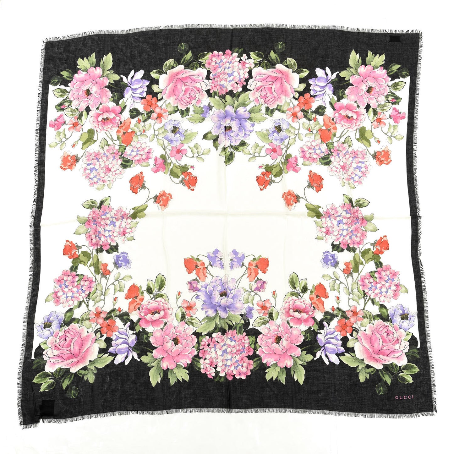 Modal Silk Rising Flowers Square Scarf Ivory Black