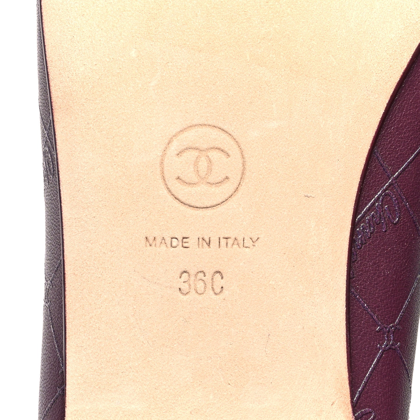 Printed Lambskin Patent CC Cap Toe Ballerina Flats 36 Burgundy Black