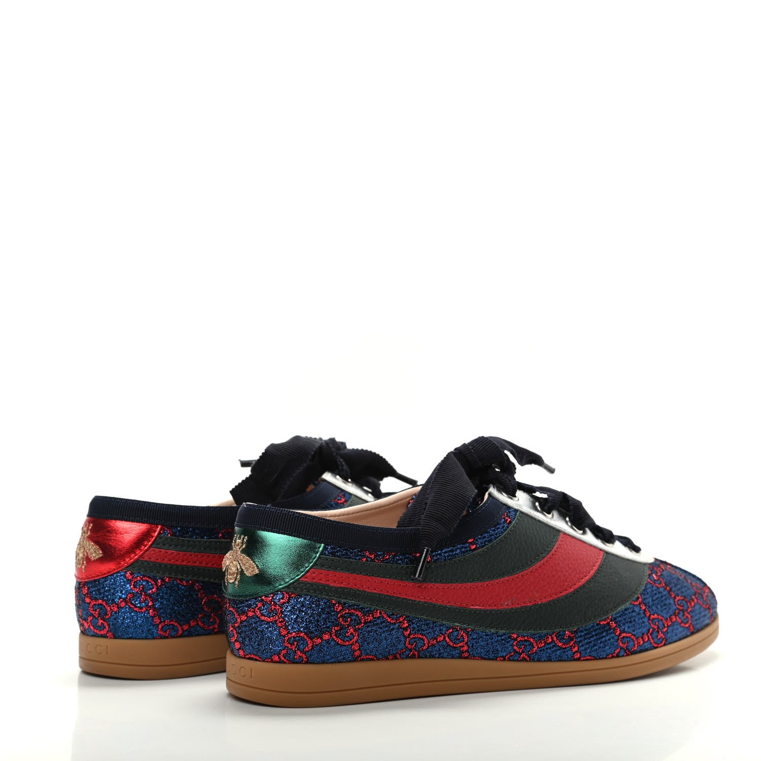Gucci Lurex Calfskin Web GG Monogram Womens Falacer Sneakers 37 Iridescent Blue Iridescent Red Silver 4 of 8