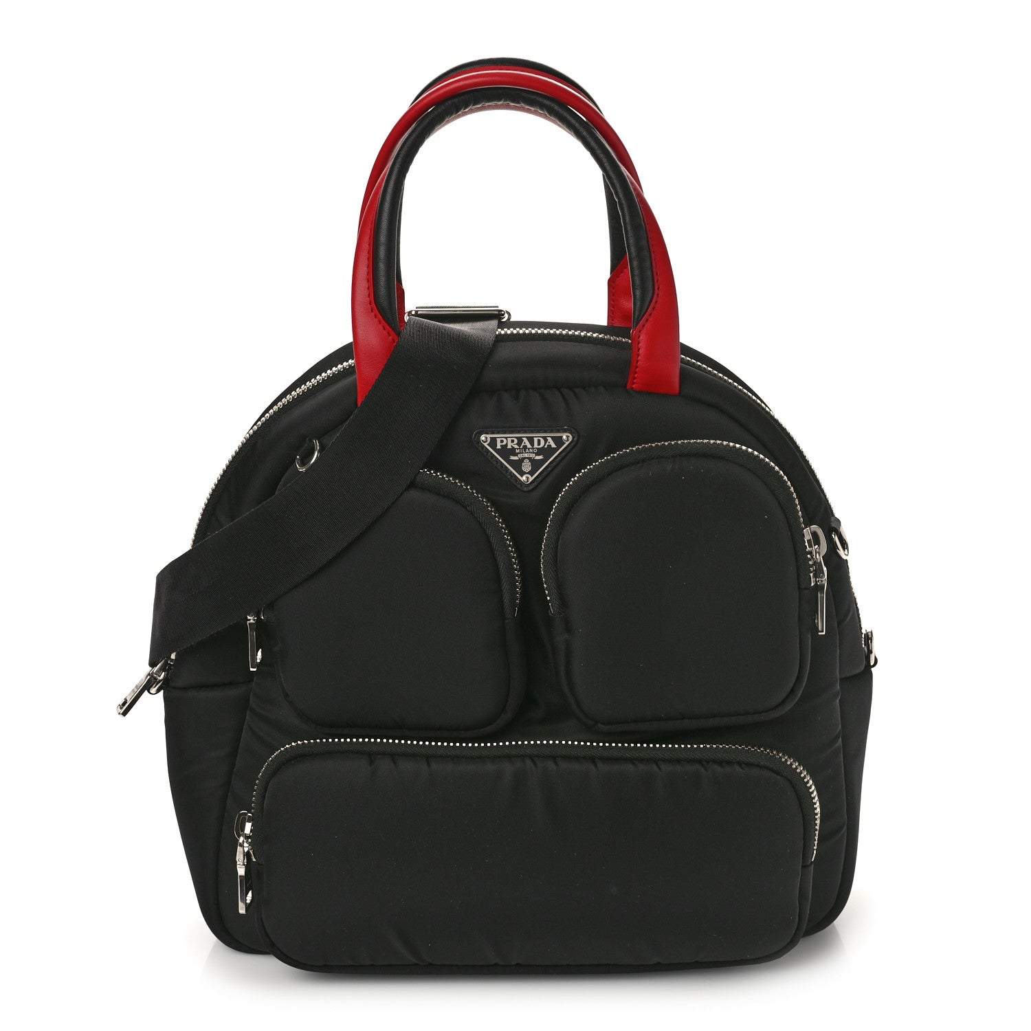 Prada Tessuto Nylon Pocket Top Handle Bag Black Fuoco 1 of 8