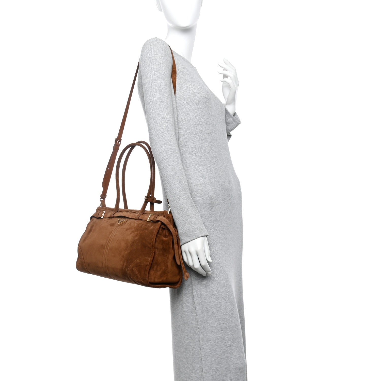 Prada Suede Large Bonnie Shoulder Bag Cocoa Brown 2 of 10