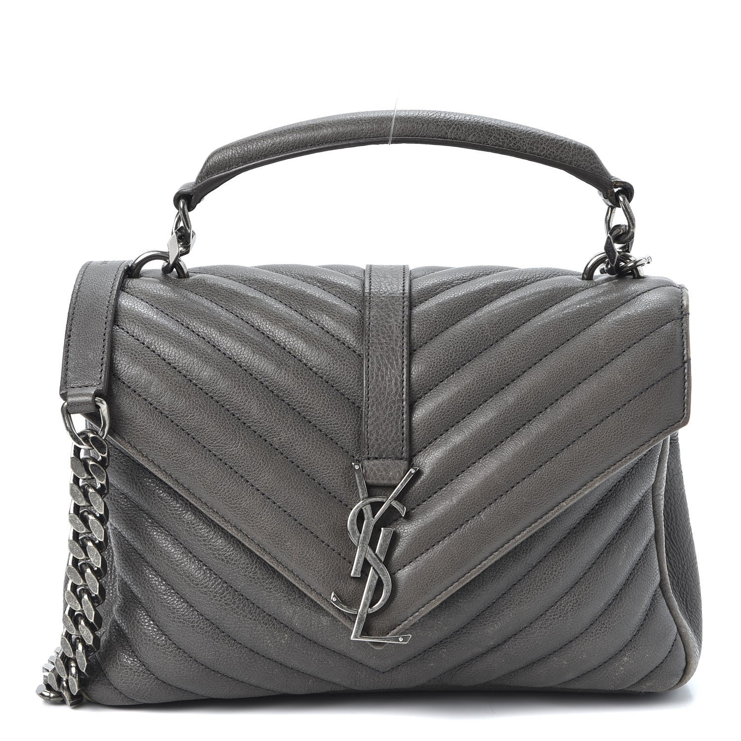 Saint Laurent Sheepskin Matelasse Chevron Monogram Medium College Bag Asphalt 1 of 13