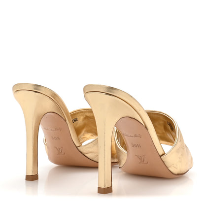Louis Vuitton Metallic Lambskin Embossed Monogram Revival High Heel Mules 36.5  Gold 5 of 8