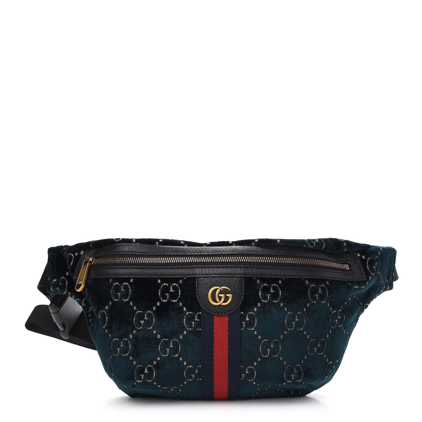 Velvet GG Monogram Web Belt Bag Blue Beige