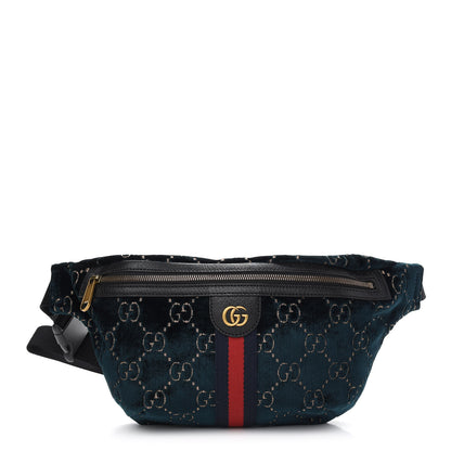 Gucci Velvet GG Monogram Web Belt Bag Blue Beige 1 of 9