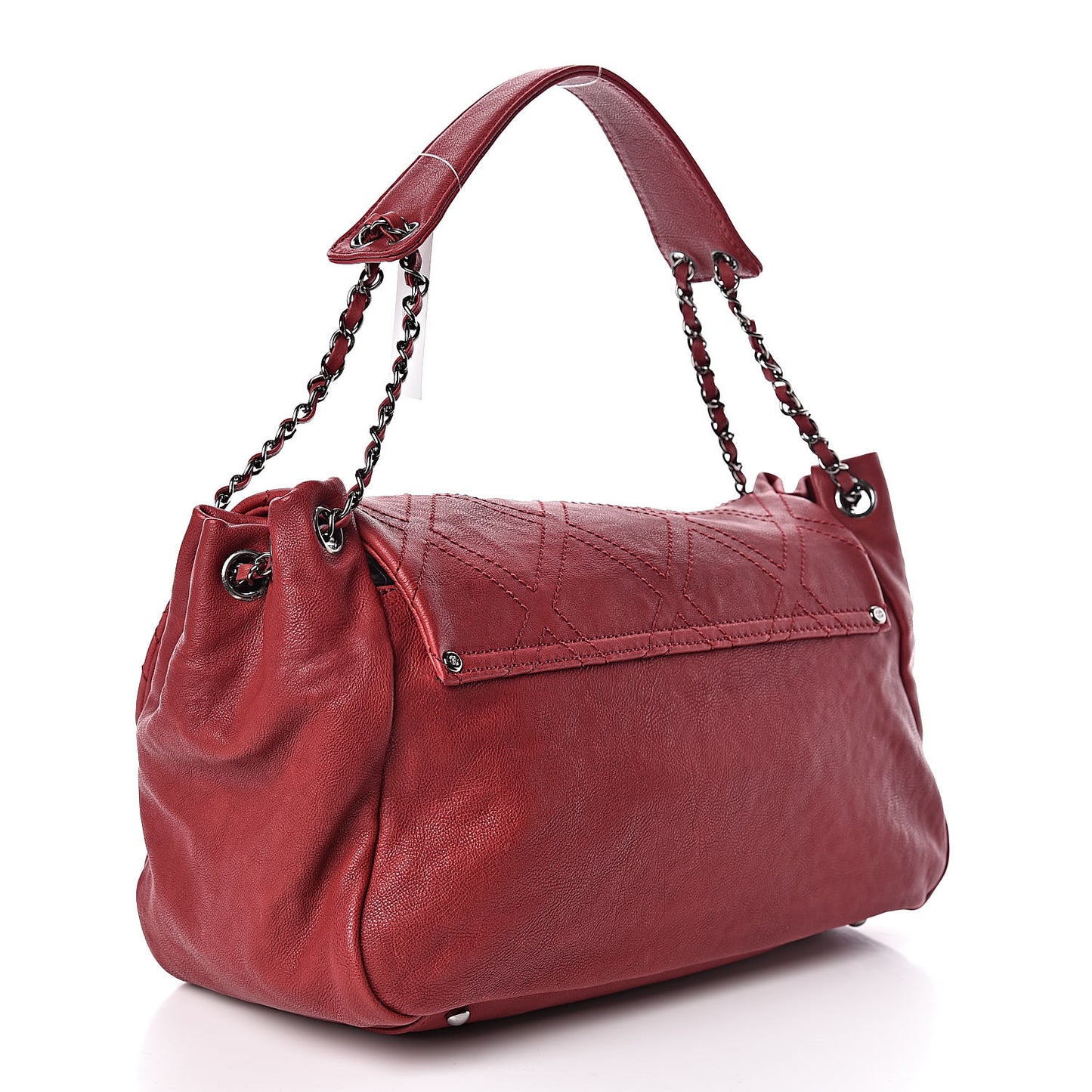 Calfskin Diamond Stitch Accordion Flap Light Bordeaux