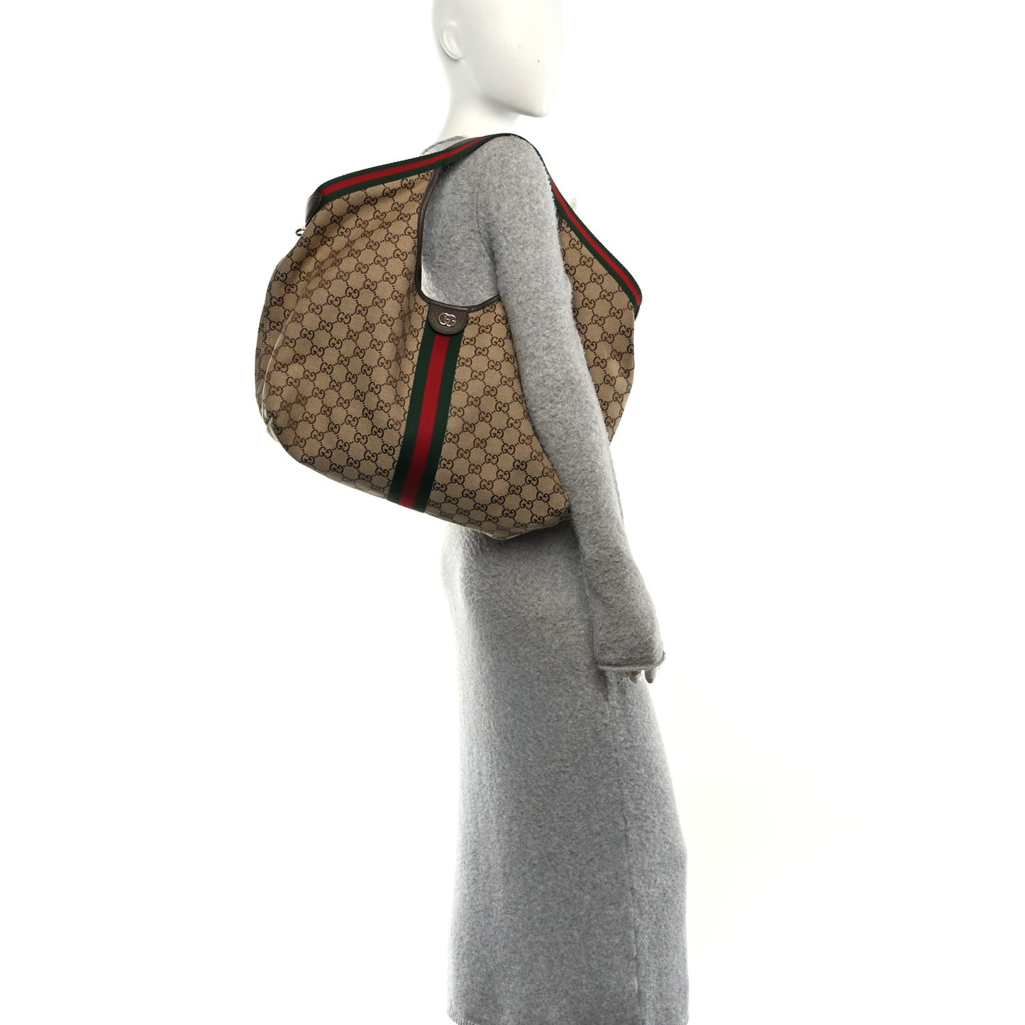 GG Monogram Web Large Giglio Tote Beige Brown