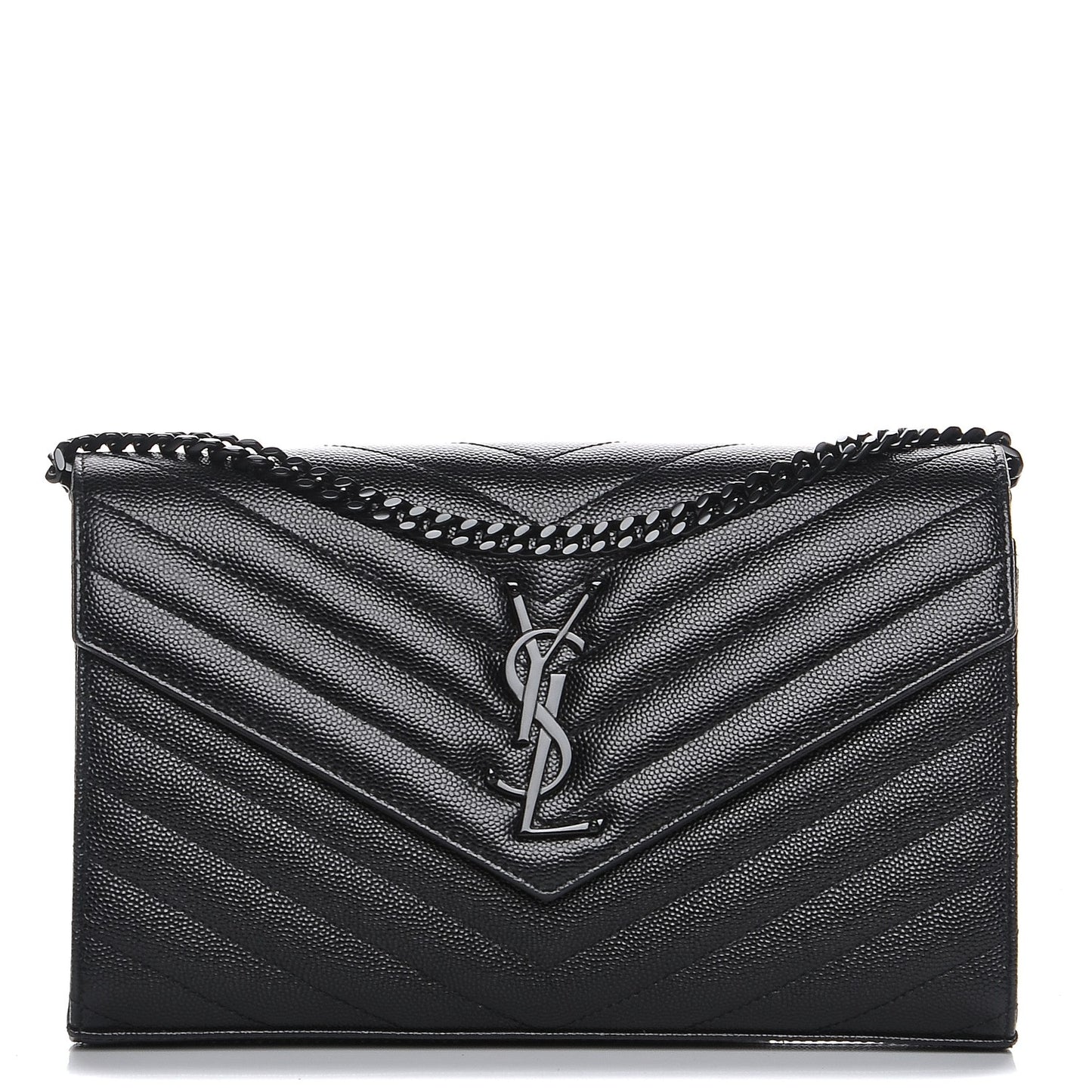 Grain De Poudre Matelasse Chevron Monogram Chain Wallet Black