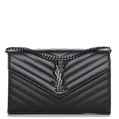 Saint Laurent Grain De Poudre Matelasse Chevron Monogram Chain Wallet Black 1 of 9
