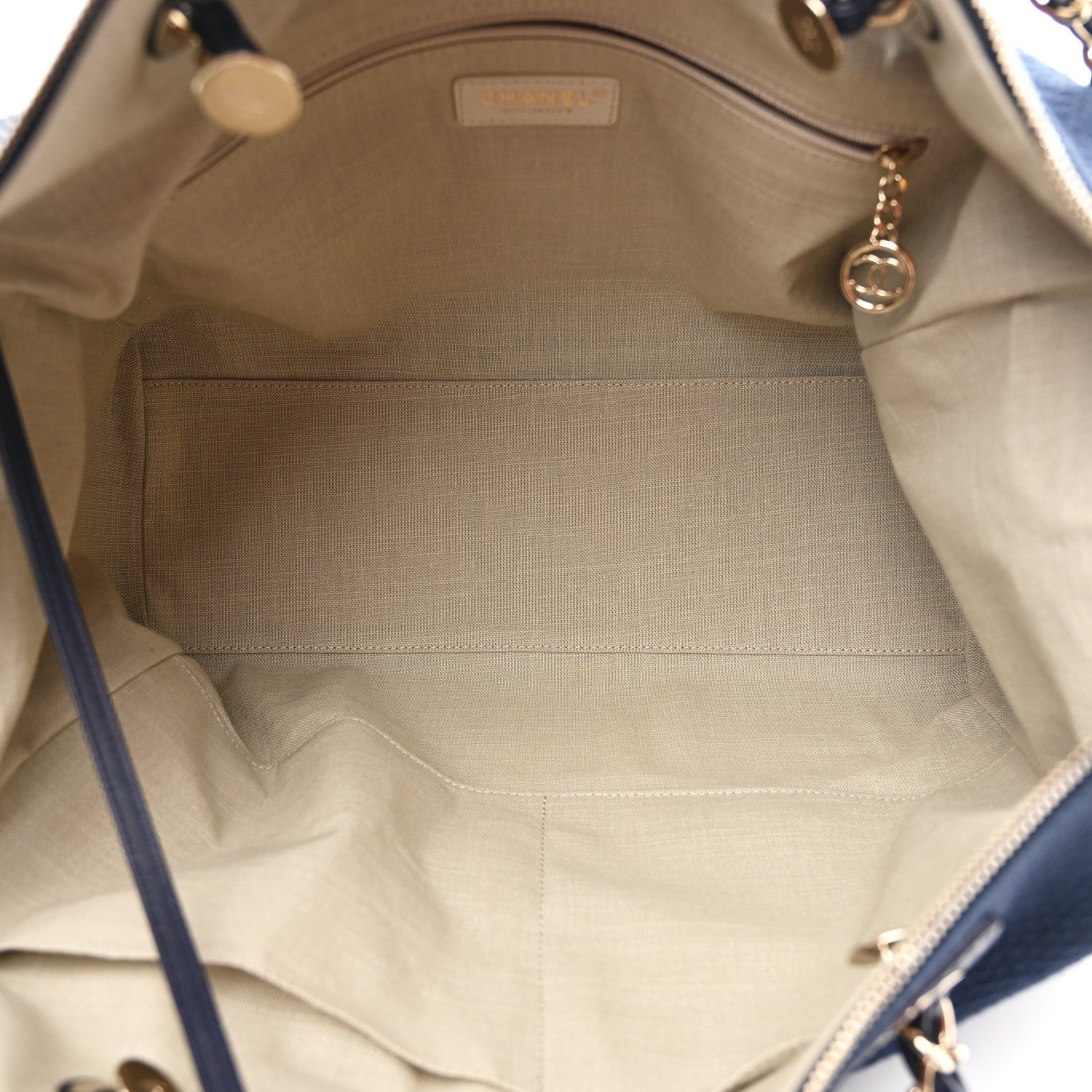 Chanel Mixed Fibers Large Deauville Bowling Bag Navy Blue 5 of 10