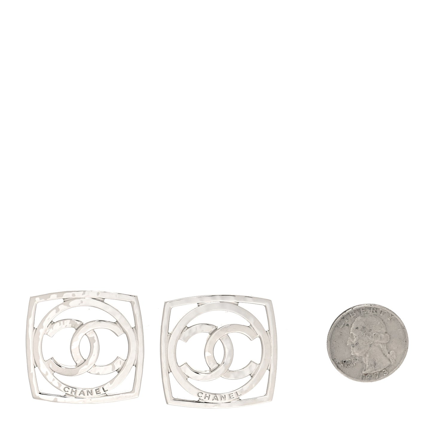 Metal Square CC Earrings Silver