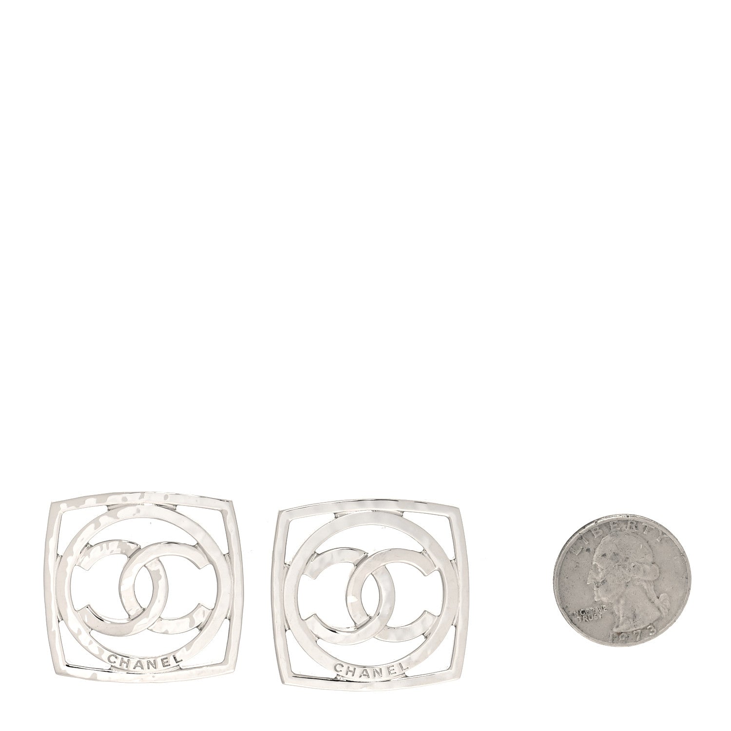 Chanel Metal Square CC Earrings Silver 2 of 5