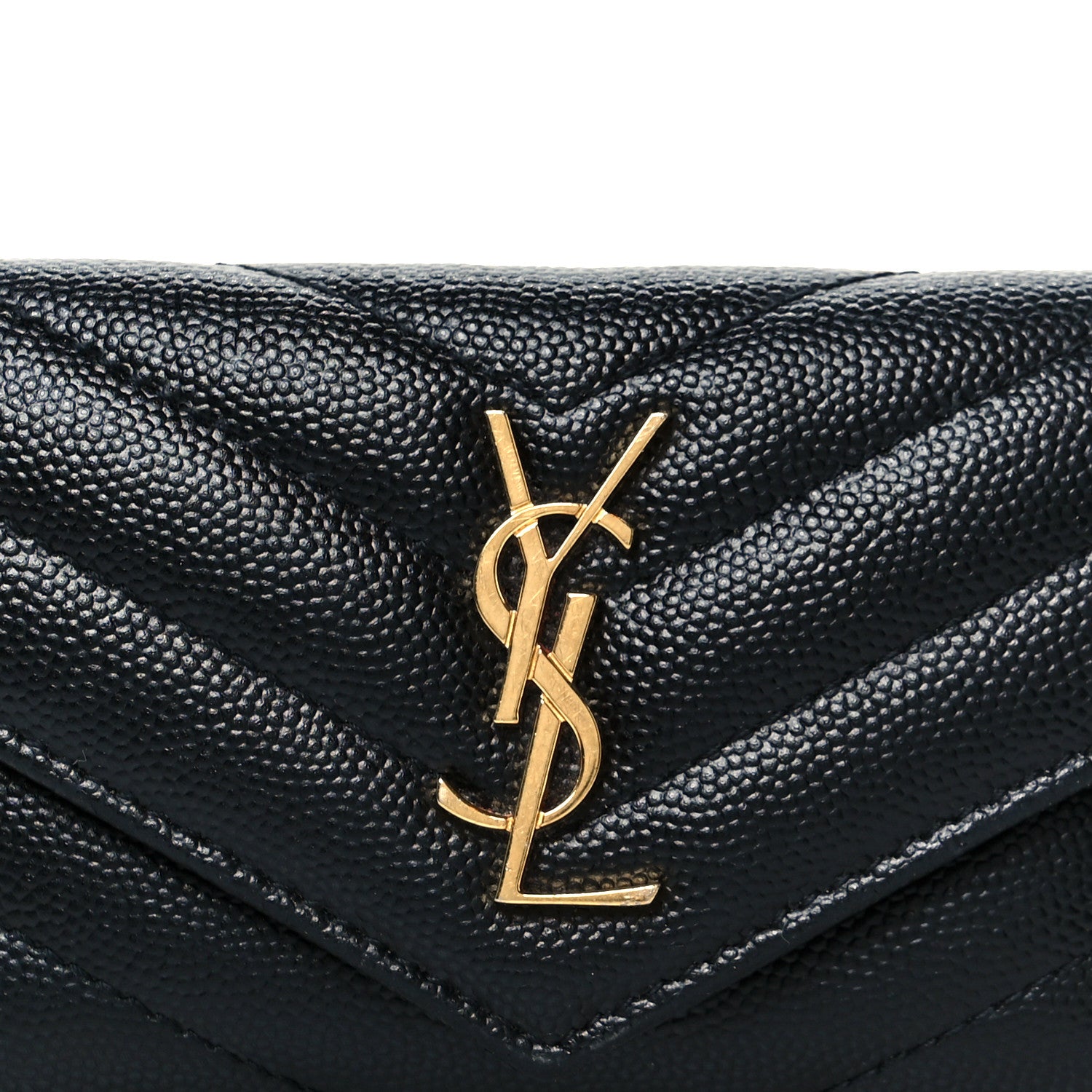 Saint Laurent Grain De Poudre Matelasse Chevron Monogram Compact Wallet Black 19 of 20