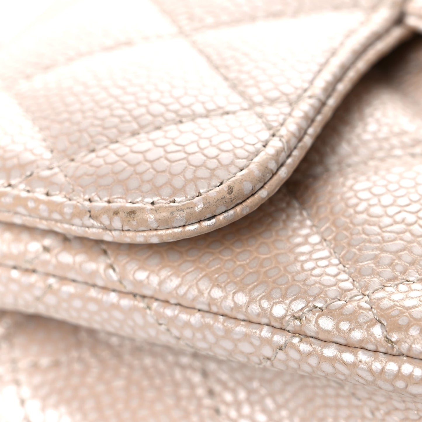 Iridescent Caviar Quilted Extra Mini Flap Beige