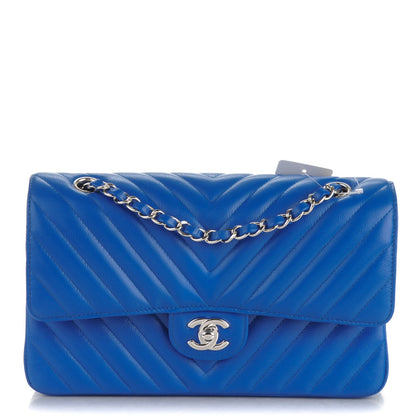 Chanel Caviar Chevron Quilted Medium Double Flap Bright Blue 1 of 8