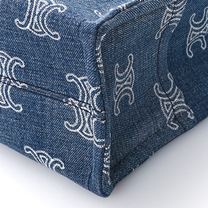 Celine Denim Calfskin Triomphe Print Cabas Blue Tan 11 of 12