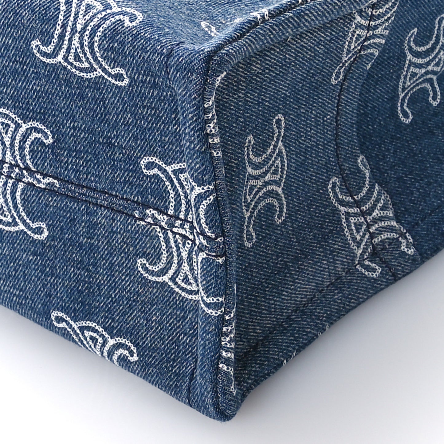 Denim Calfskin Triomphe Print Cabas Blue Tan