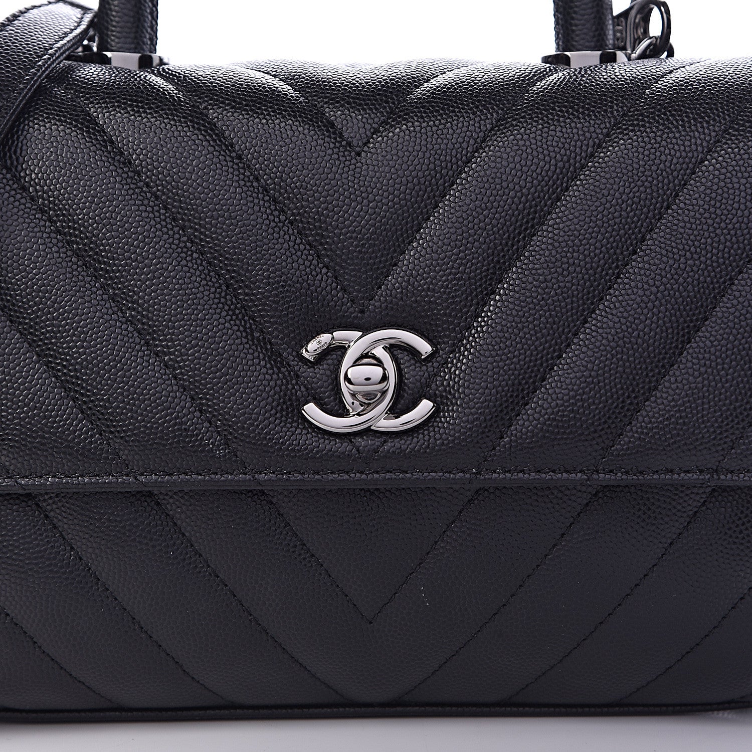 Chanel Caviar Chevron Quilted Mini Coco Handle Flap Black 7 of 9