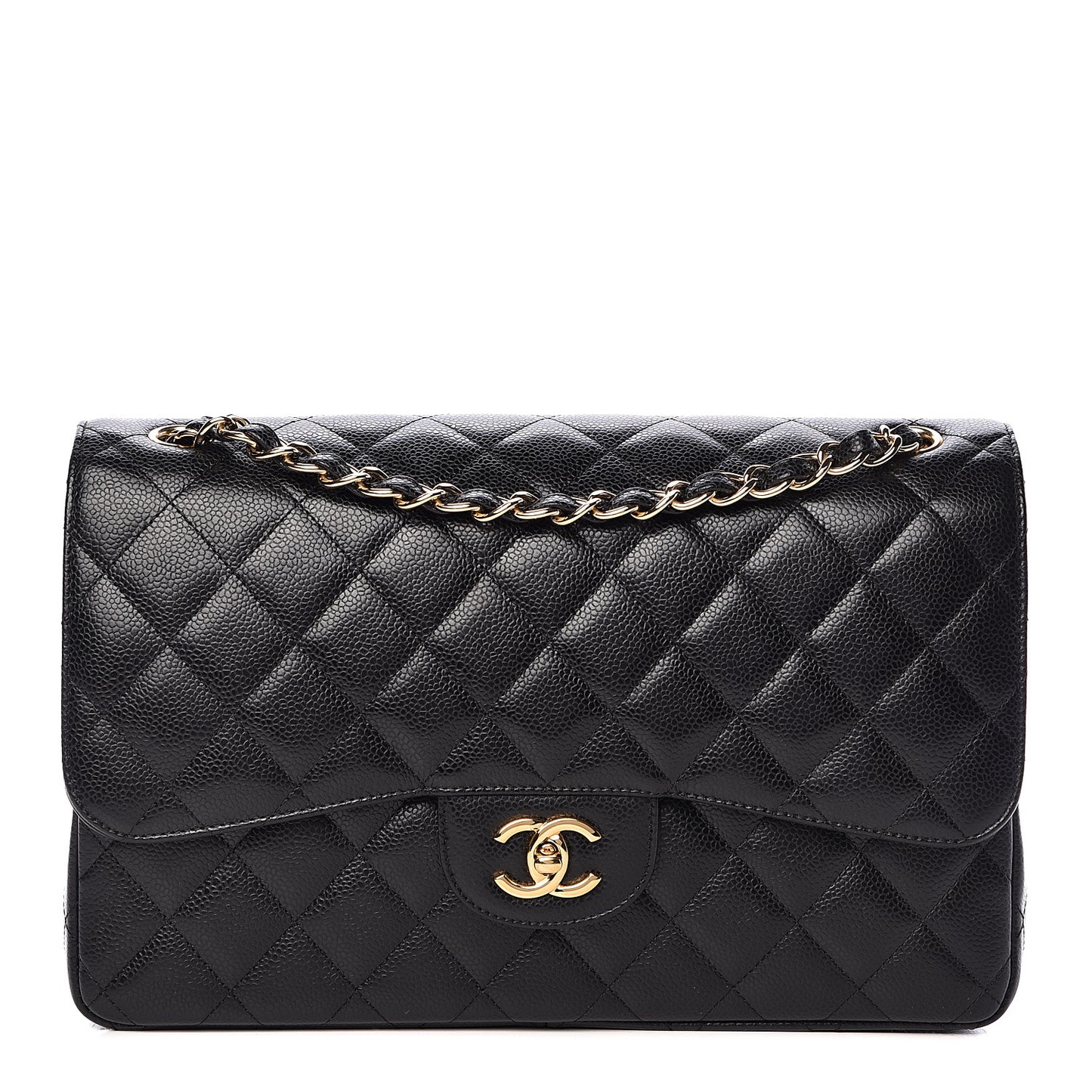 Caviar Quilted Jumbo Double Flap Black