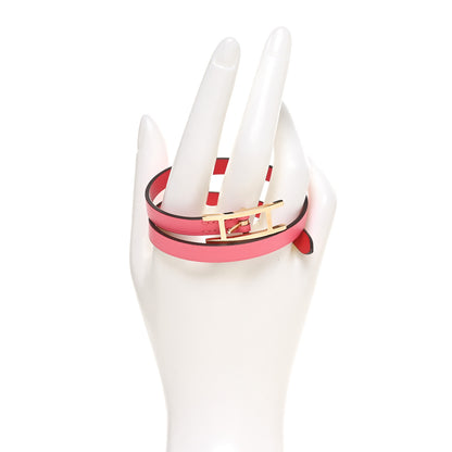 Hermes Swift Chamonix Behapi Double Tour Reversible Bracelet T1 Rose Azalee Rouge De Coeur 2 of 4