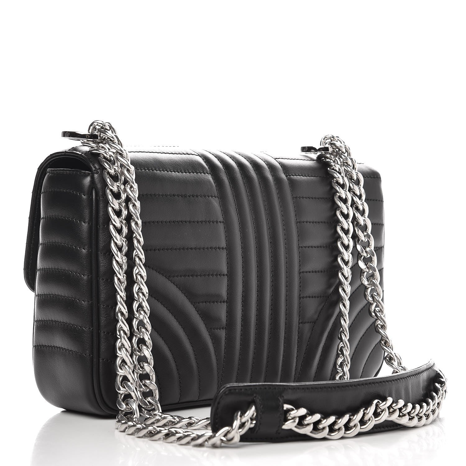 Prada Soft Calfskin Impunture Diagramme Medium Chain Flap Shoulder Bag Black 3 of 8