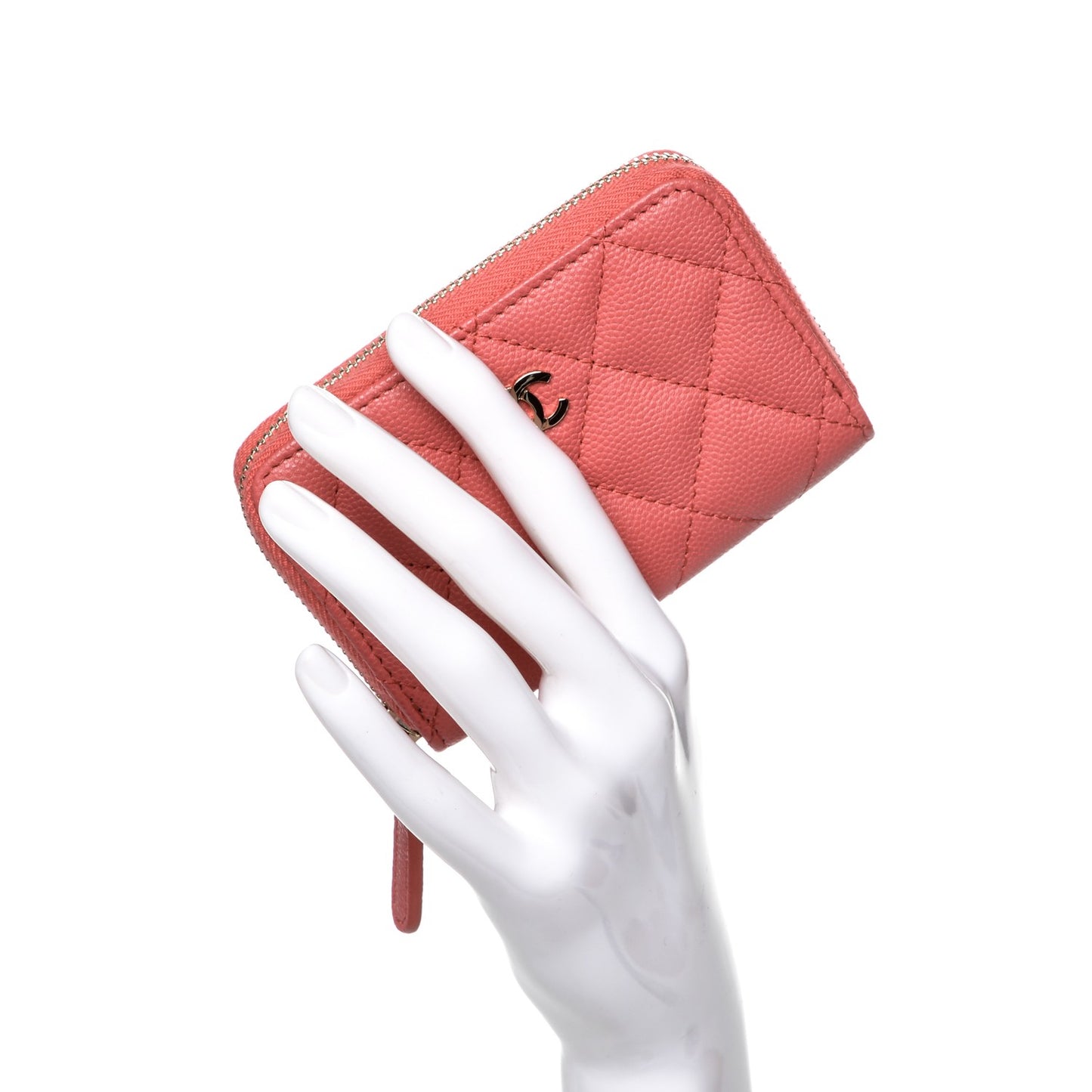 Caviar Quilted Zip Coin Purse Dark Pink