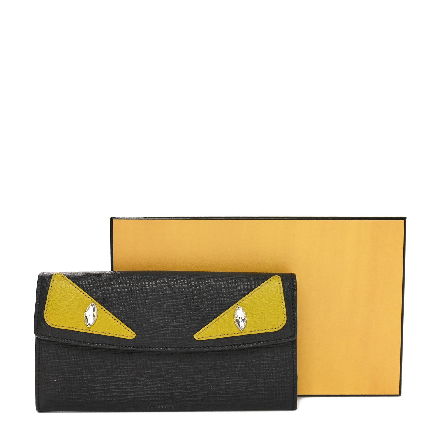 Fendi Vitello Elite Crystal Monster Eyes Simply Continental Wallet Black Cedro 10 of 10