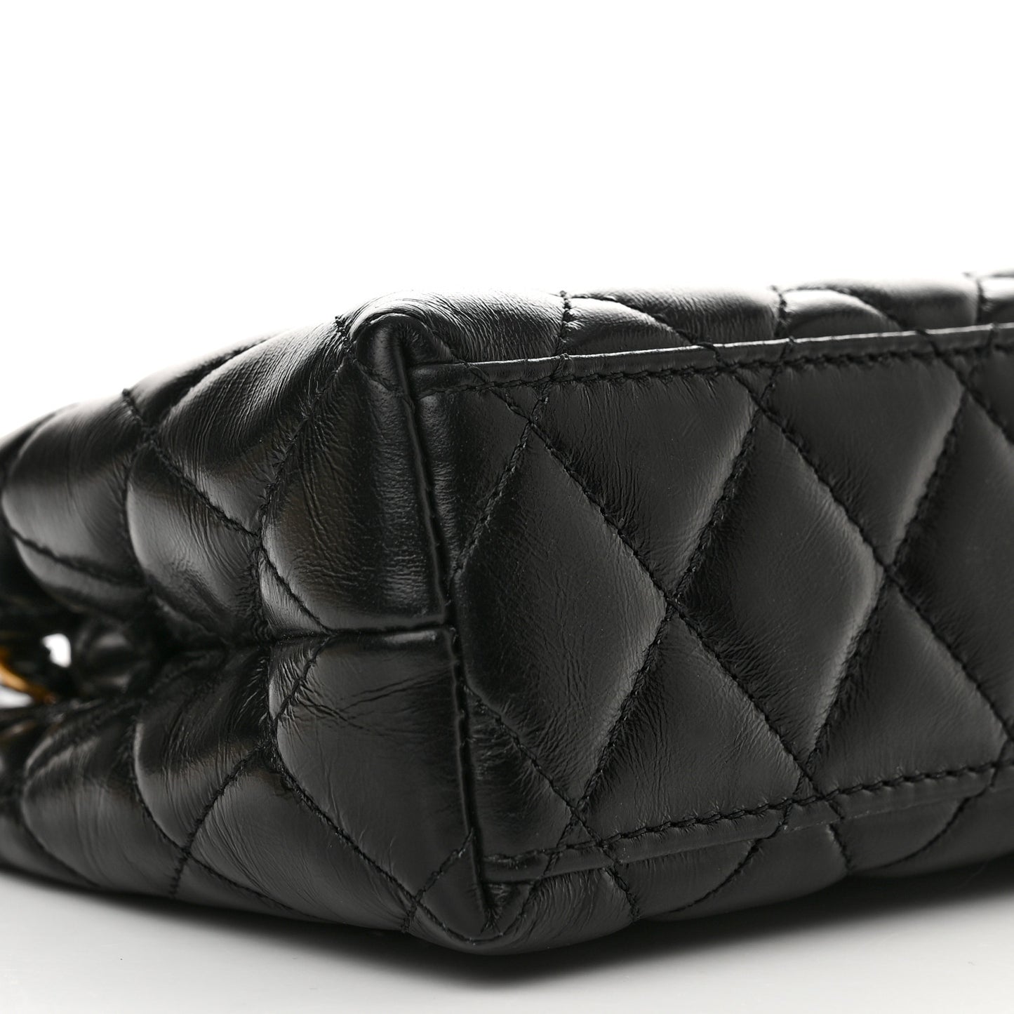 Shiny Aged Calfskin Quilted Nano Kelly Shopper Black