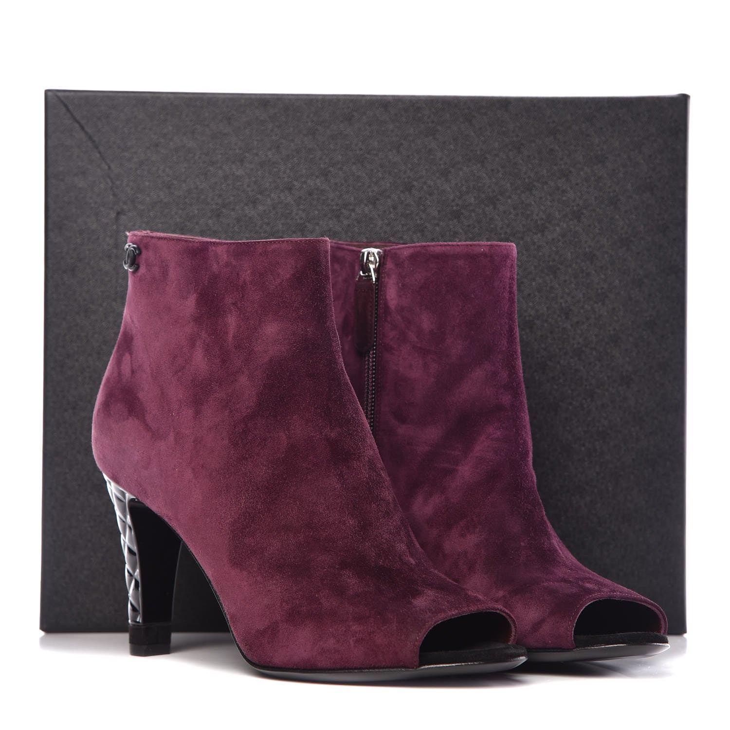 Chanel Suede Calfskin Open Toe Short Boots 37.5 Burgundy 9 of 9