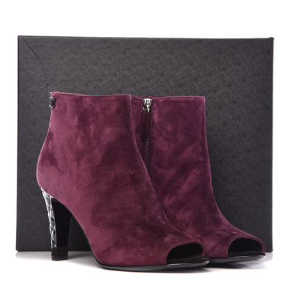 Chanel Suede Calfskin Open Toe Short Boots 37.5 Burgundy 9 of 9