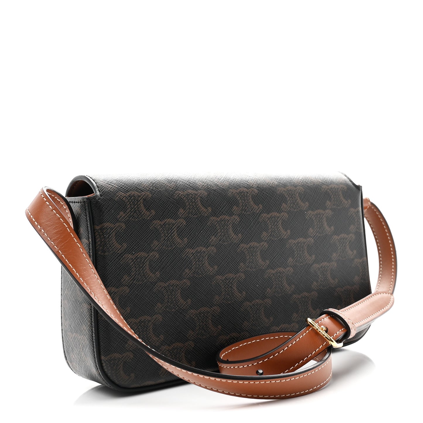 Canvas Calfskin Triomphe Shoulder Bag Tan