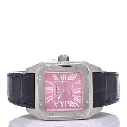 Cartier Stainless Steel Alligator 33mm Santos 100 Automatic Watch Pink 3 of 10