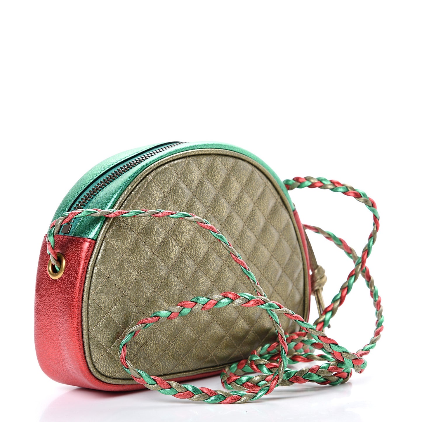 Laminated Nappa Trapuntata Mini Zumi Dome Shoulder Bag Rosso Jasmine Green Rame