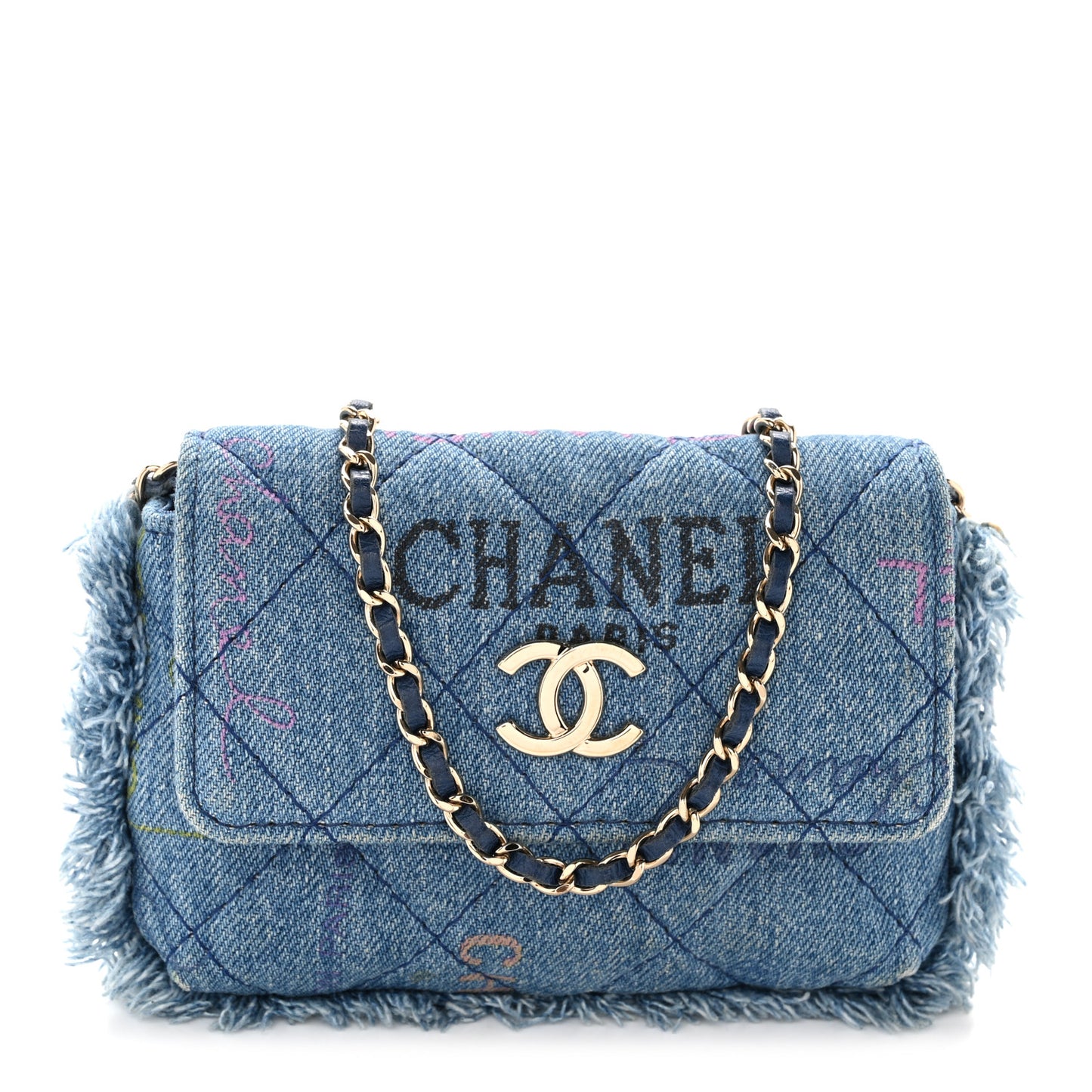 Denim Quilted Denim Mood Clutch With Chain Blue Multicolor