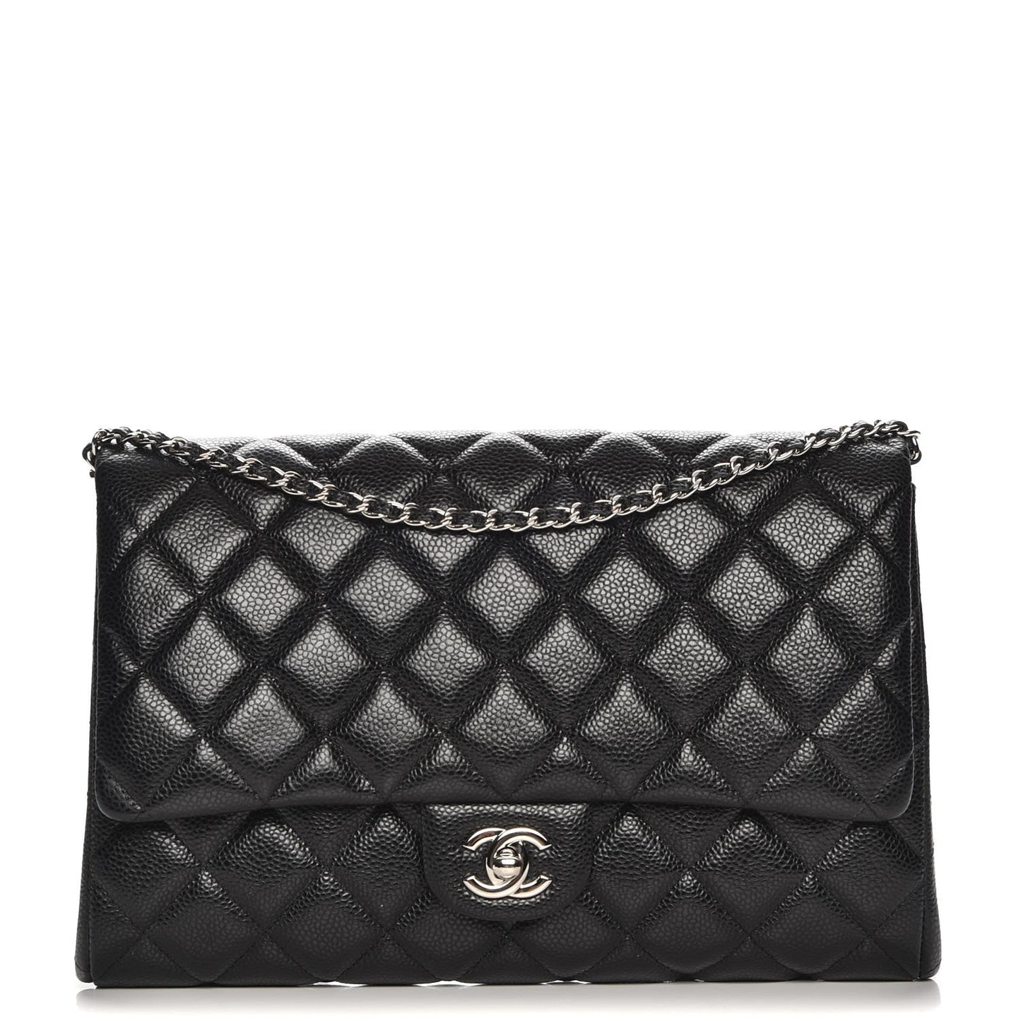 Caviar Quilted Clutch With Chain Flap Black
