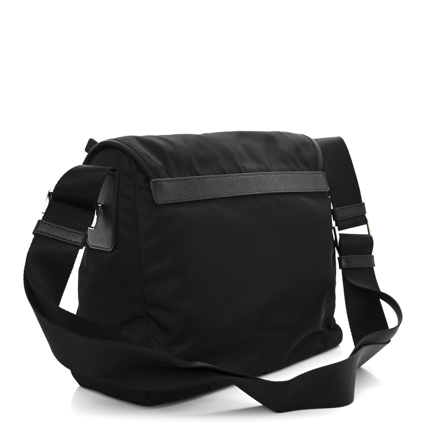 Nylon Vela Saffiano Single Buckle Messenger Shoulder Bag Black