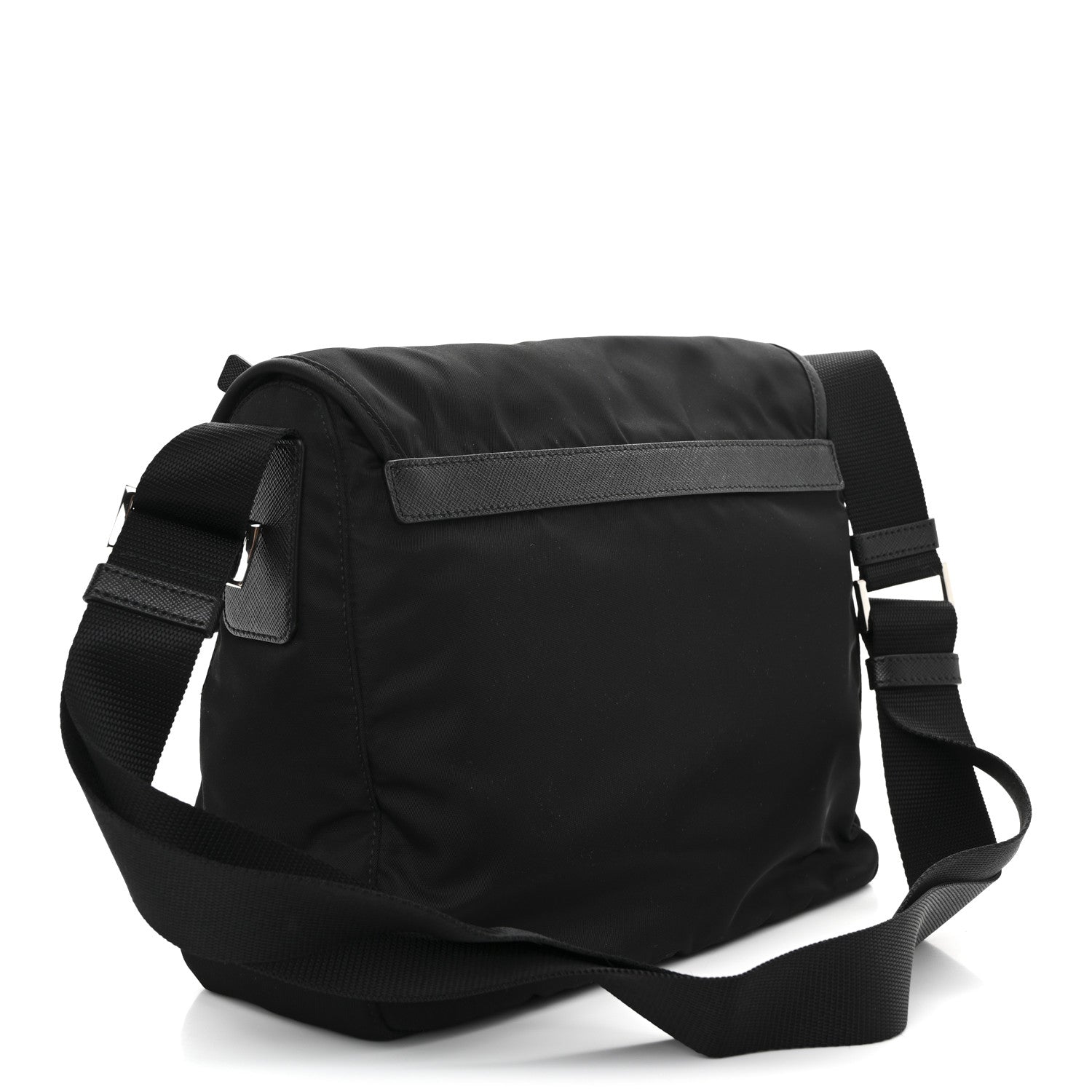 Prada Nylon Vela Saffiano Single Buckle Messenger Shoulder Bag Black 3 of 12